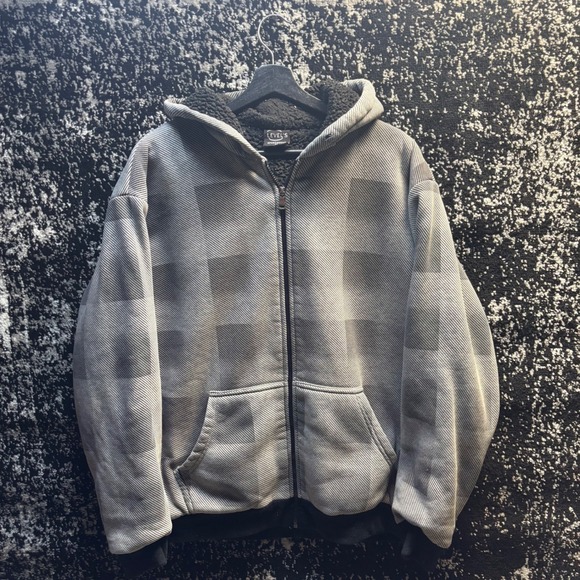 Level's Sportswear Other - Level's Sportswear Mens XL Checkered Sherpa Lined Zip Hoodie Grey Y2K Skater